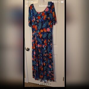LuLaRoe Maxi Dress Navy Blue with Red and Pink Floral Print 3XL